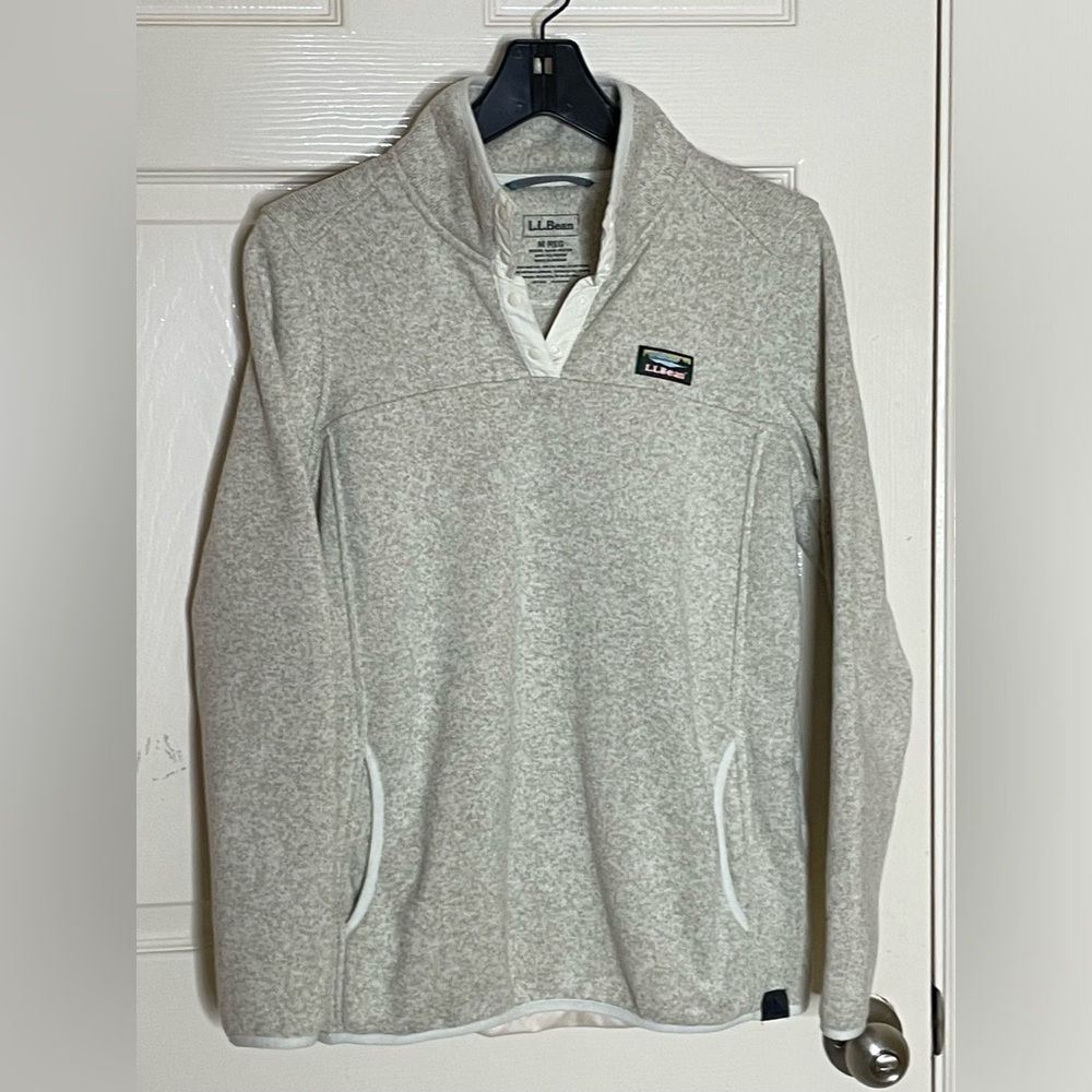 LL Bean Sweater Womens Medium Ivory Outdoor Sweatshirt Lightweight Casual Preppy - Picture 9 of 10